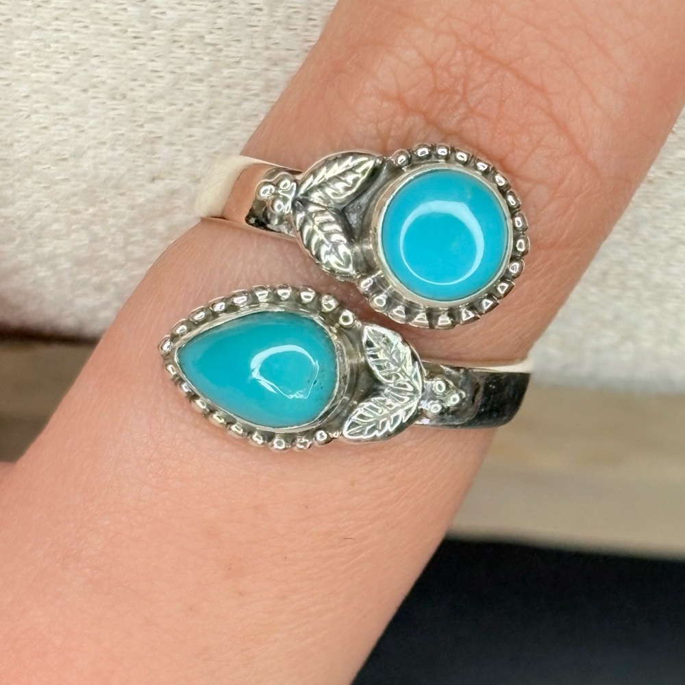 Sterling Silver Kingman Turquoise Adjustable Ring ✨